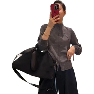 拉链外套立体裁剪卫衣修身休闲百搭女无帽上衣巨好看立领健身秋的