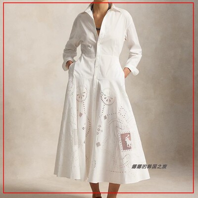 韩国代购Ralph Lauren拉夫劳伦 棉复古孔眼衬衫式连衣裙RL27925