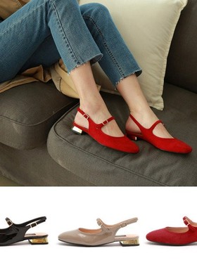 韩国代购MACMOC blackpink金珍妮同款方头复古一字扣带玛丽珍鞋女