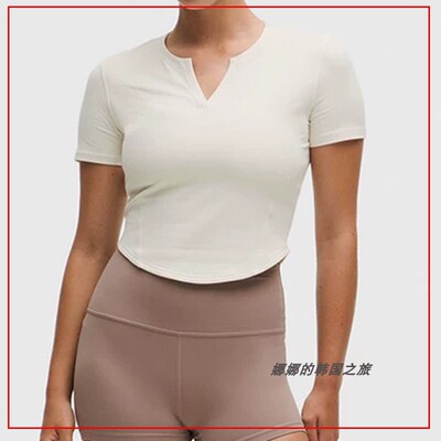 韩国代购lululemon露露乐蒙Ribbed开口短袖T恤瑜珈健身衣LW3ITUS