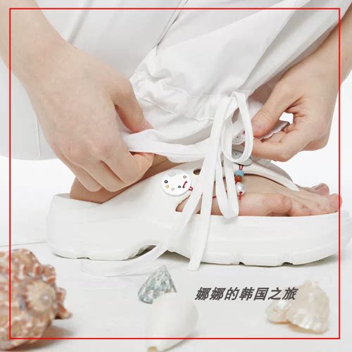 韩国代购rockfish联名oheshio厚底增高人字拖 增高5cm 鞋花装饰