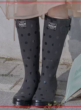 韩国代购rockfish圆点高筒雨靴 波点长筒雨鞋 甜美可爱少女靴子
