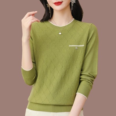 妈妈春秋新长袖宽松薄针织打底衫