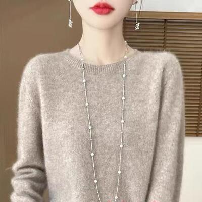 鄂尔多斯市羊绒打底衫女24新款套头圆领内搭宽松针织纯色毛衣秋冬