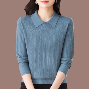 桑蚕丝针织小衫女长袖t恤秋装2025新款Polo翻领中年妈妈气质上衣
