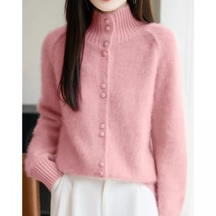 温柔休闲风羊毛开衫女士立领扣子针织衫毛衣外套百搭洋气减龄上衣