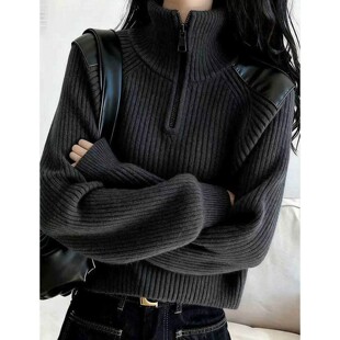 慵懒风半拉链高领毛衣女秋冬针织衫短款长袖上衣2026超火减龄上衣