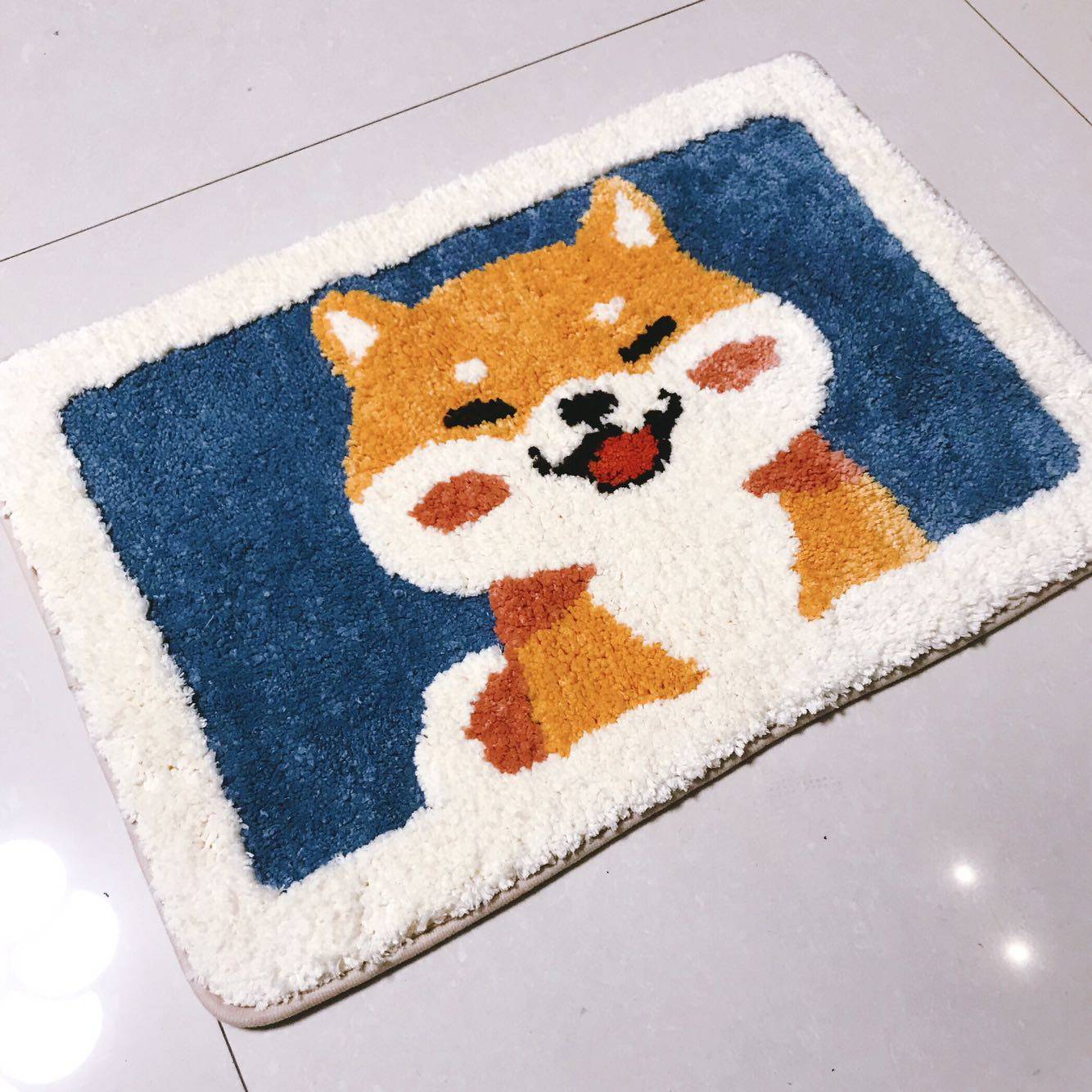 日系卡通柴犬秋田犬狗狗图案浴室防滑吸水家用垫子卫生间进门地毯