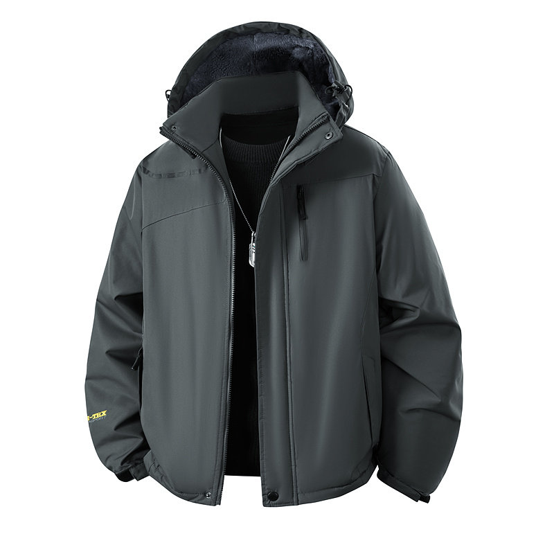 Winter Plus Velvet Jacket Mens Windproof Hooded Coat Outdoor