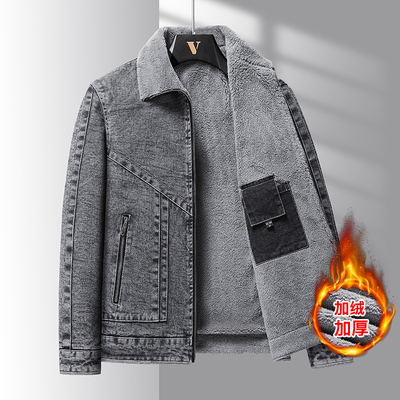 秋冬棉衣男牛仔夹克外套加绒加厚