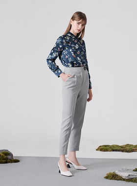 寂然 时尚百搭珍珠灰色翻边锥形裤