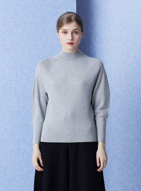 云影 美利奴羊毛银丝插肩半高领针织套衫