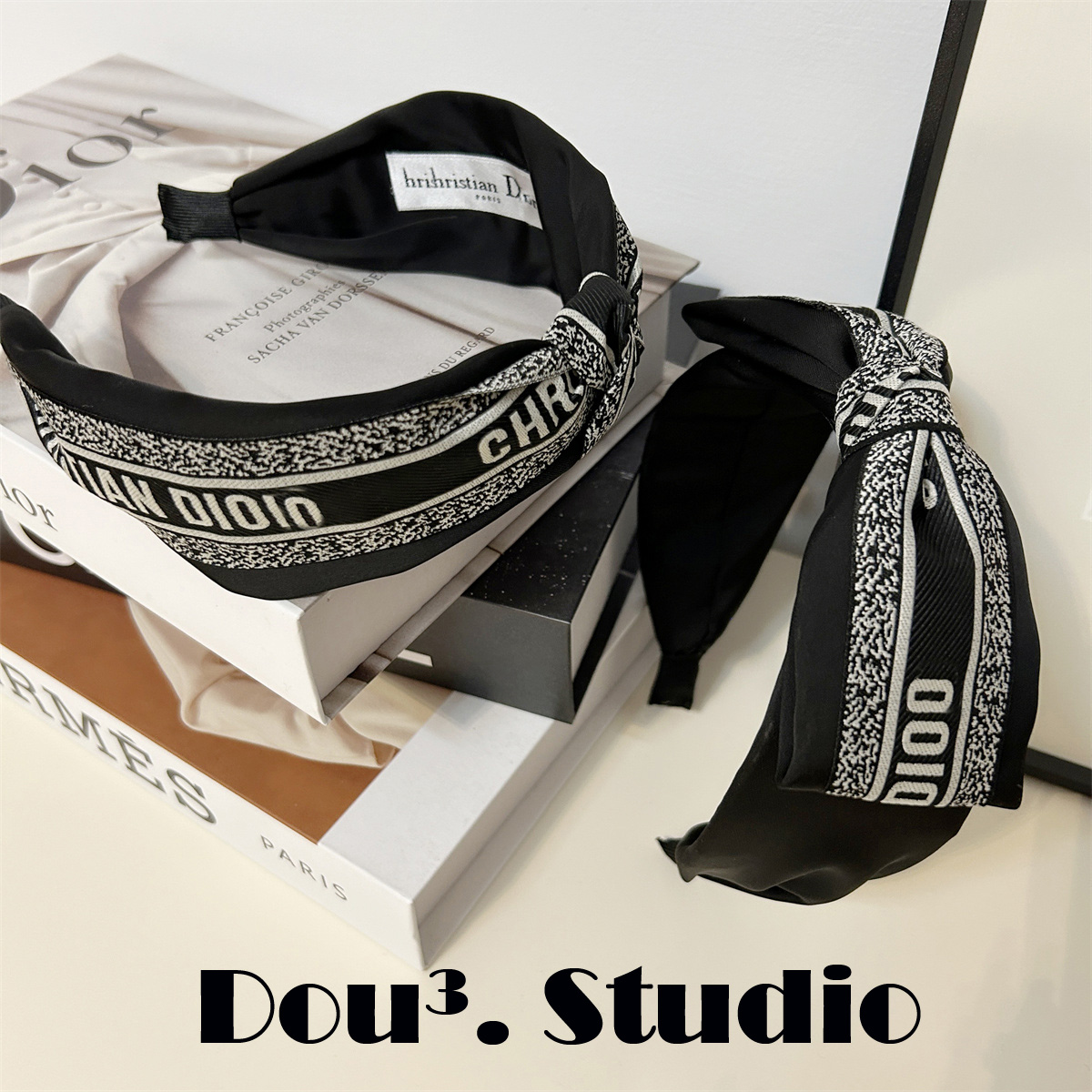 高级感●刺绣D家复古字母发卡发箍宽边打结蝴蝶结显脸小洗脸头箍