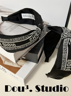 高级感●刺绣D家复古字母发卡发箍宽边打结蝴蝶结显脸小洗脸头箍