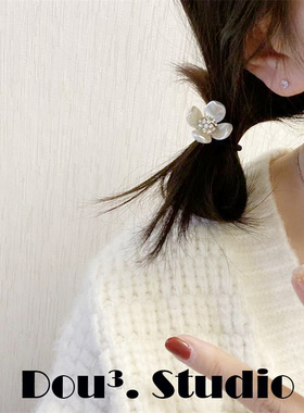 韩版仿贝壳头绳大小花朵珍珠水钻发圈网红扎头发马尾皮筋头饰少女