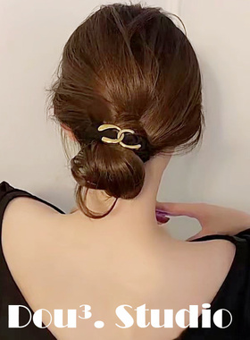 复古金属风发圈做旧金色字母交叉大肠圈头绳皮筋低马尾丸子头发饰