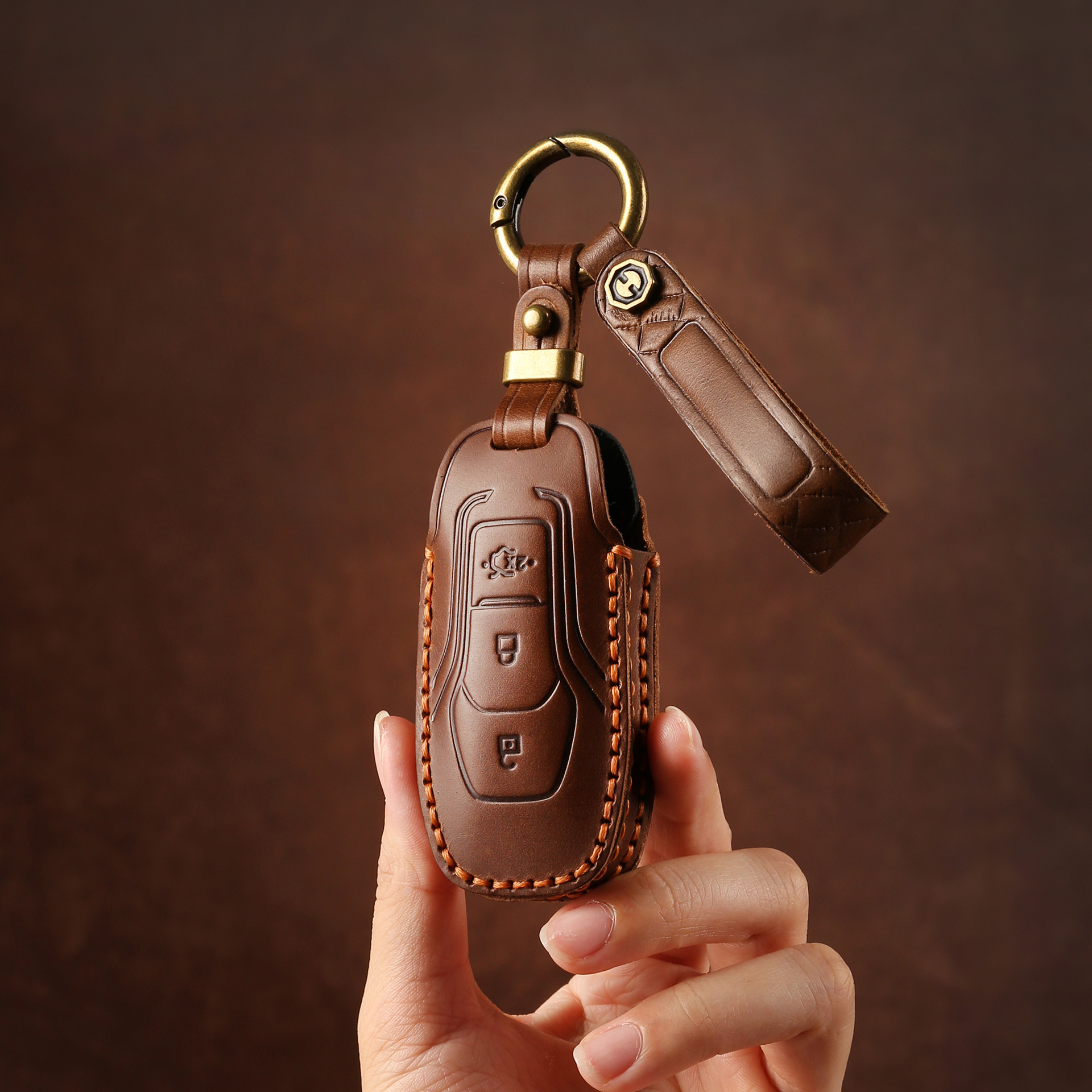 适用福特钥匙套福睿斯蒙迪欧翼博锐界野马探险者真皮钥匙保护包扣