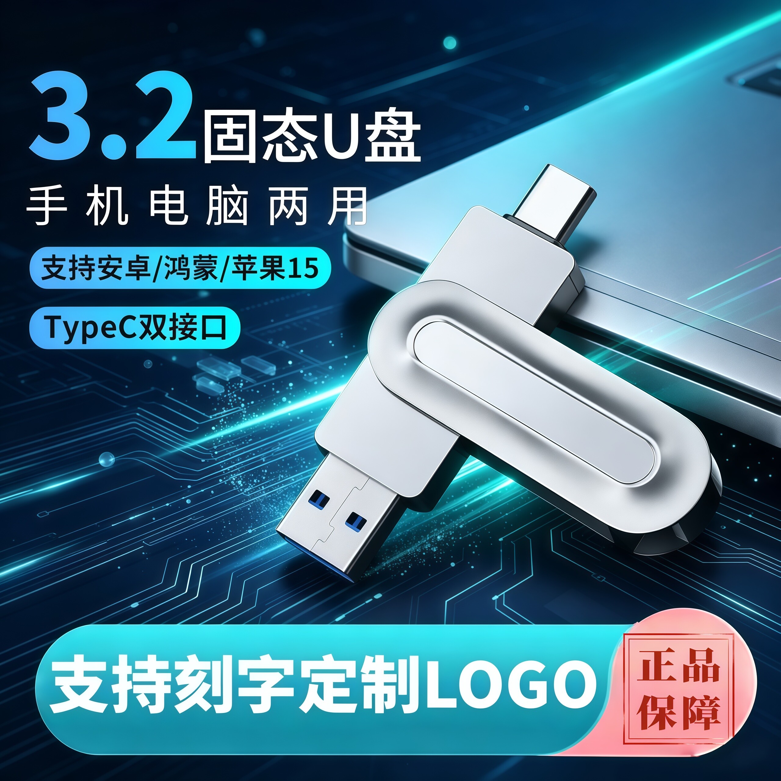 USB3.2固态U盘闪电传输刻字logo