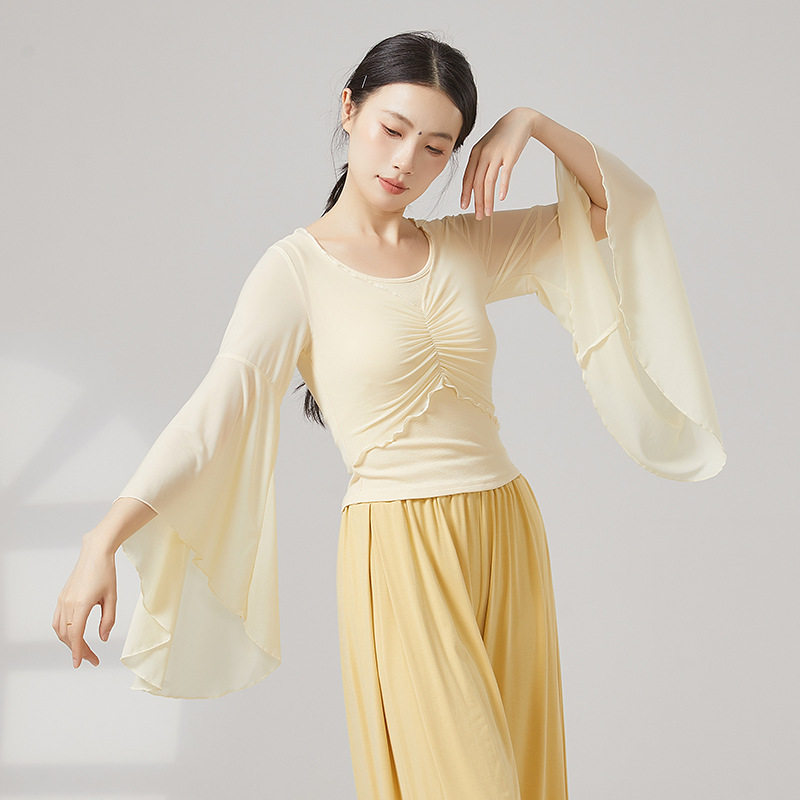 现代舞服假两件身韵网纱拼接上衣女舞蹈练功服中国古典舞老师上课,运动/瑜伽/健身/球迷用品,现代舞服装,淘宝优惠券,粉丝福利购,淘宝优惠卷