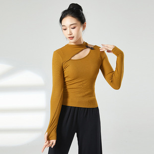 现代舞成人舞蹈服女长袖套指旗袍领上衣练功服中国古典民族舞服装