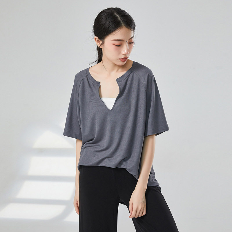 现代舞舞蹈生日常穿搭宽松深v男女同款个性教师上课短袖T百搭上衣