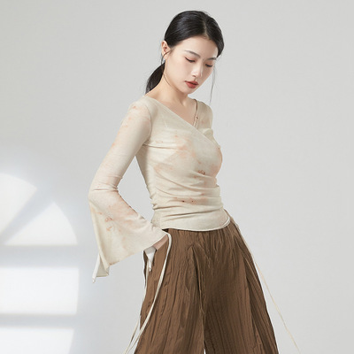 共妍古典舞绑带印花形体服长袖