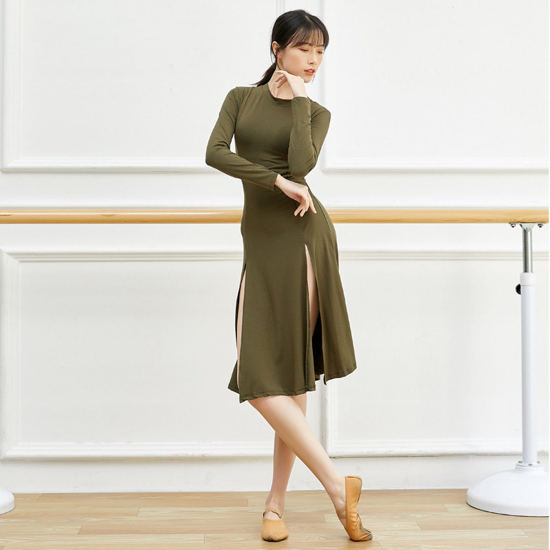 舞蹈旗袍成人练功服拉丁舞连衣裙性感下摆开叉设计230克厚莫代尔,运动/瑜伽/健身/球迷用品,现代舞服装,淘宝优惠券,粉丝福利购,淘宝优惠卷