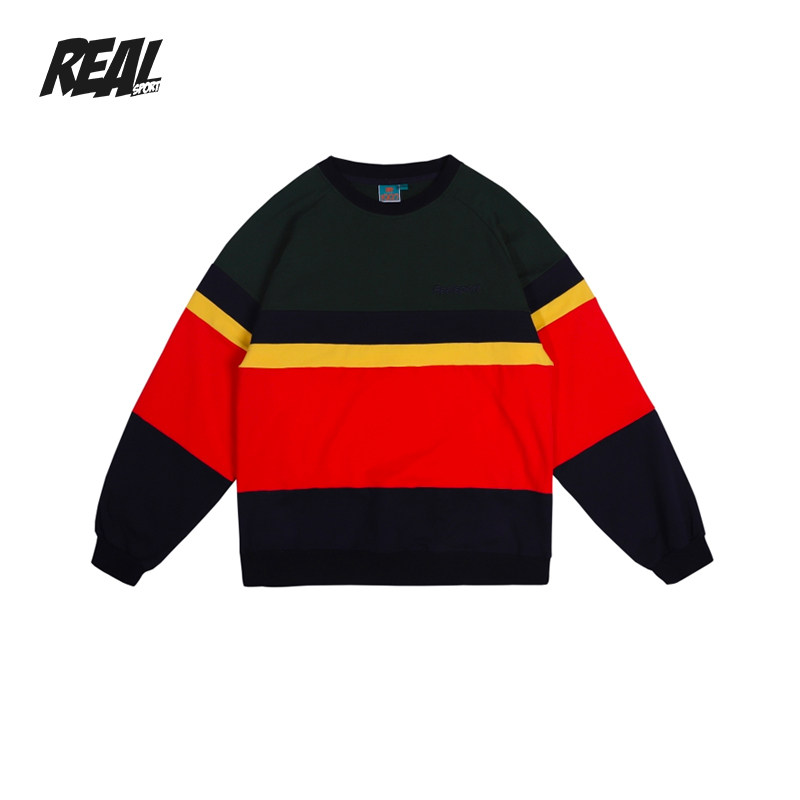 Realsport 新品圆领卫衣男美式复古撞色长袖宽松套头Hiphop上衣秋