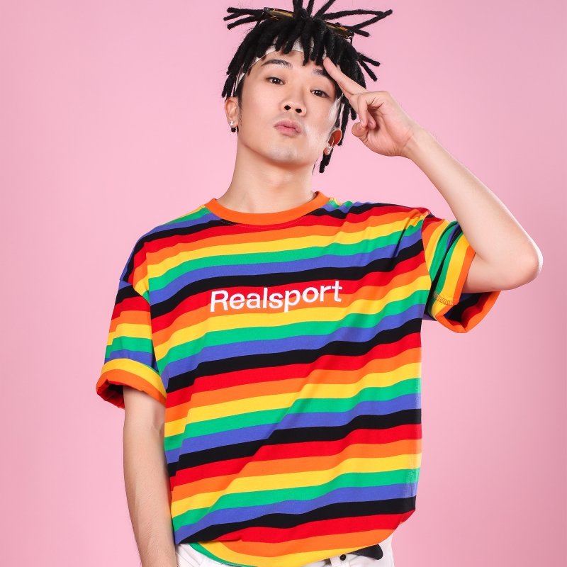 ¡¾Realsport¡¿2018 S/S ²ÊÉ«ÌõÎÆ¶ÌÐäײɫ¿íËÉÇéÂÂinsTÐô°¢kͬ¿î