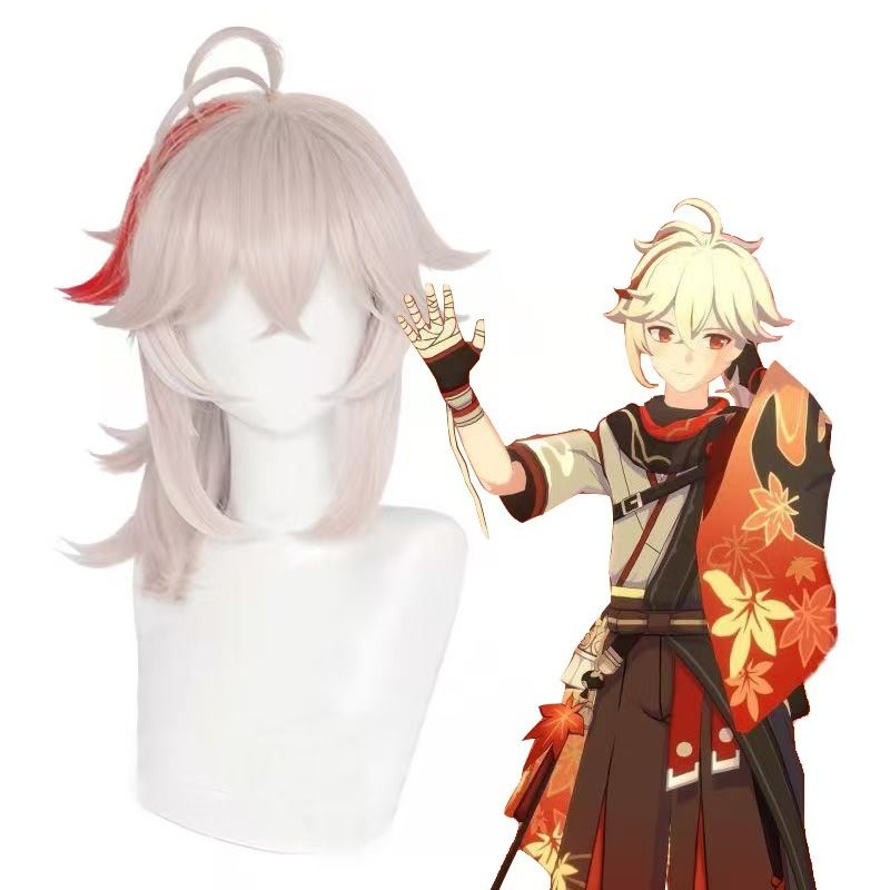 原神 枫原万叶cosplay动漫二次元假头发中长发挑染发整顶全头套