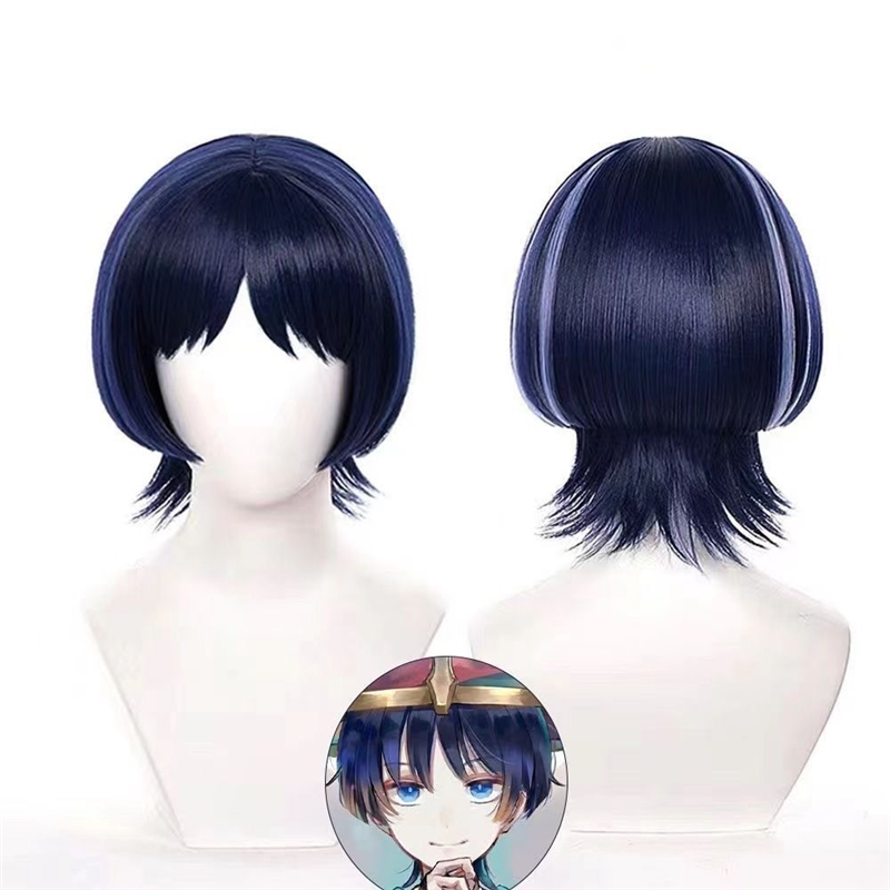 原神 流浪者假发 散兵cosplay假发 锅盖头造型 真头皮 带挑染图片