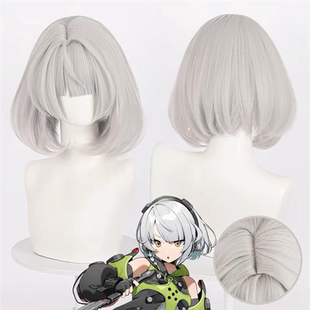 绝区零 安比·德玛拉cos假发 银白色 加长小辫子