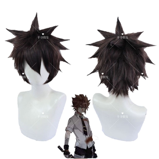 世界 安迷修cos假发 深棕色短款蓬松爆炸头 反翘易造型格子网