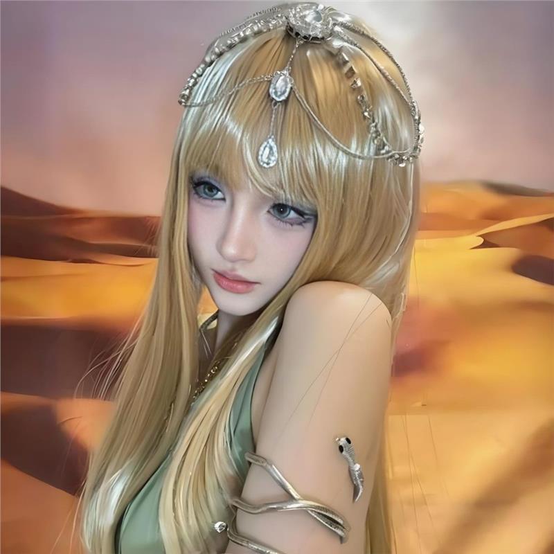 砂与海之歌法老的宠妃假毛cos艾薇米白长直发空气刘海万用全头套