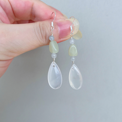 和田玉籽料烟紫耳环白玉髓耳坠