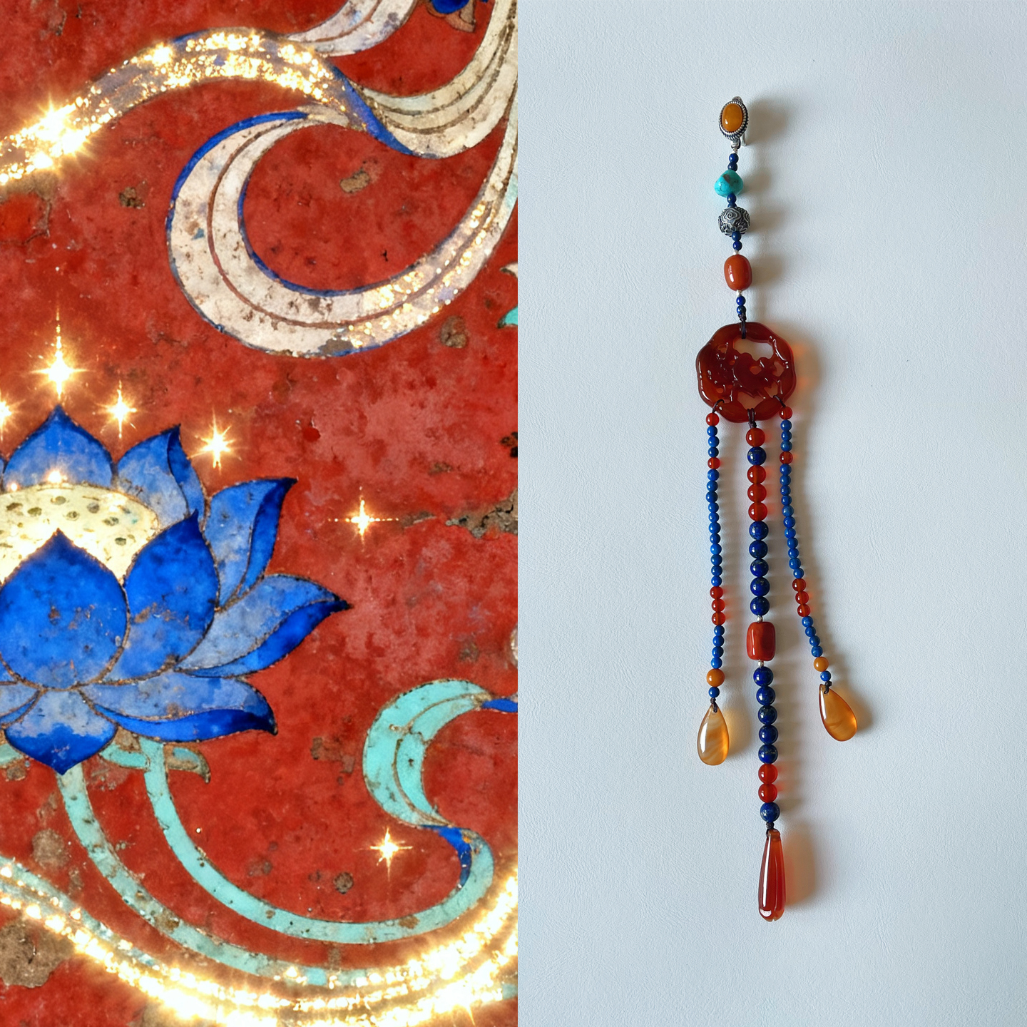 天然南红玛瑙青金石流苏旗袍压襟