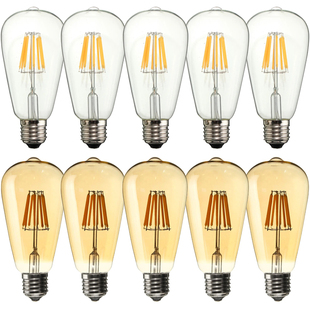 爱迪生灯丝led灯泡E27大螺口ST64复古仿钨丝暖黄光白光中性光茶色