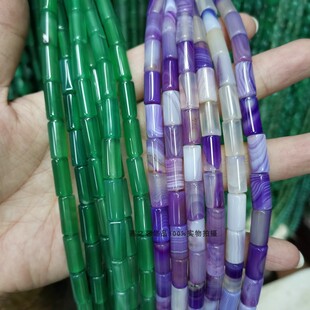 天然玛瑙圆管珠 4*8/6*14mm绿紫玛瑙直孔圆柱 diy饰品半成品材料