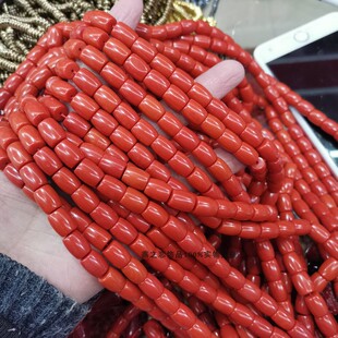 橘红色海竹桶珠 8*10mm圆管柱散珠菩提手串腰珠顶珠diy饰品