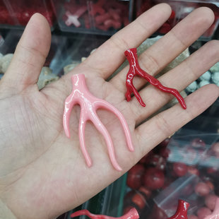 天然海竹枝 粉色红色枝丫树叉形有孔吊坠DIY饰品发簪头饰胸针材料