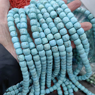 原矿松石老型珠 6/10mm蓝绿松石桶珠算盘珠手串散珠diy配饰材料