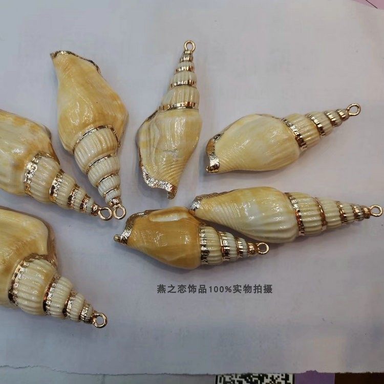 diy海螺饰品 斧头螺电镀金边吊坠 项链耳饰挂件海边特色贝壳材料