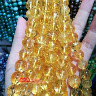 天然黄水晶散珠 8-10-12mm金发晶钛晶圆手链串珠 diy饰品材料配件