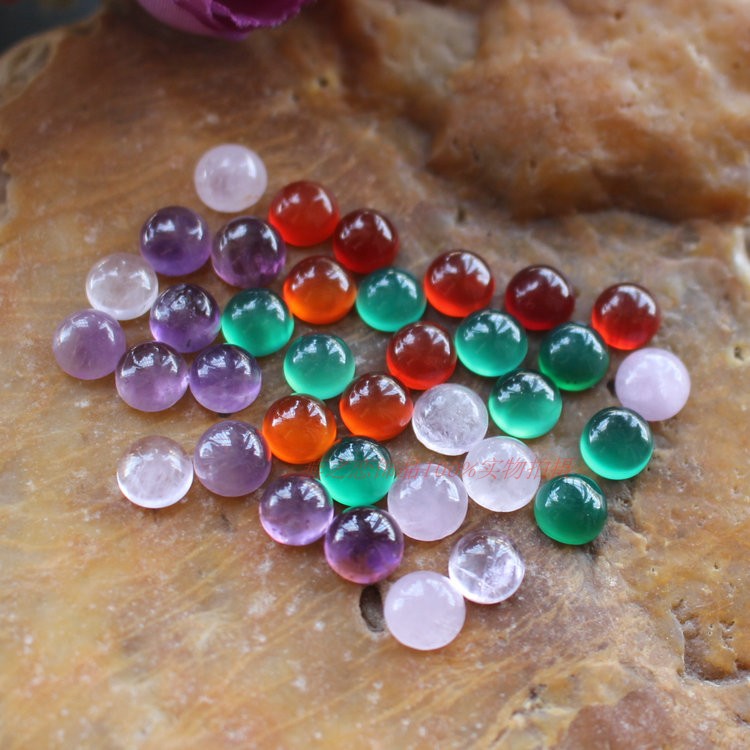 天然紫水晶半圆戒面 4 6 8 10m红色绿色玛瑙贴片 耳钉戒指diy材料