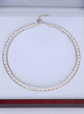 螺纹米珠巴洛克项链5-6mm淡水珍珠天然白色