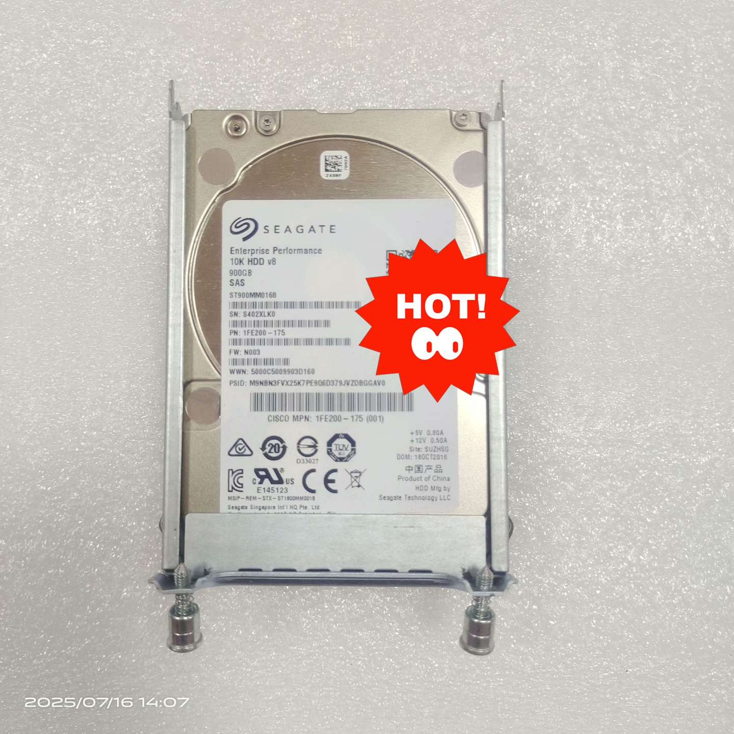 {议价}E100S-HDD-SAS900G，思科900G硬盘