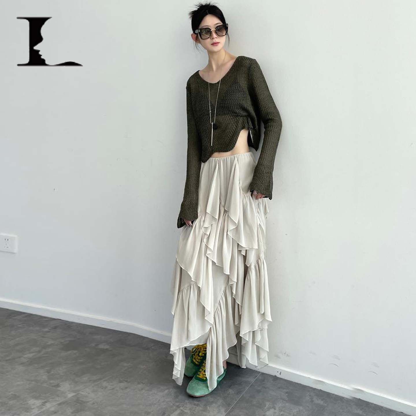 不规则荷叶边半身裙女春季2026新款高腰设计感小众显瘦仙女长裙子