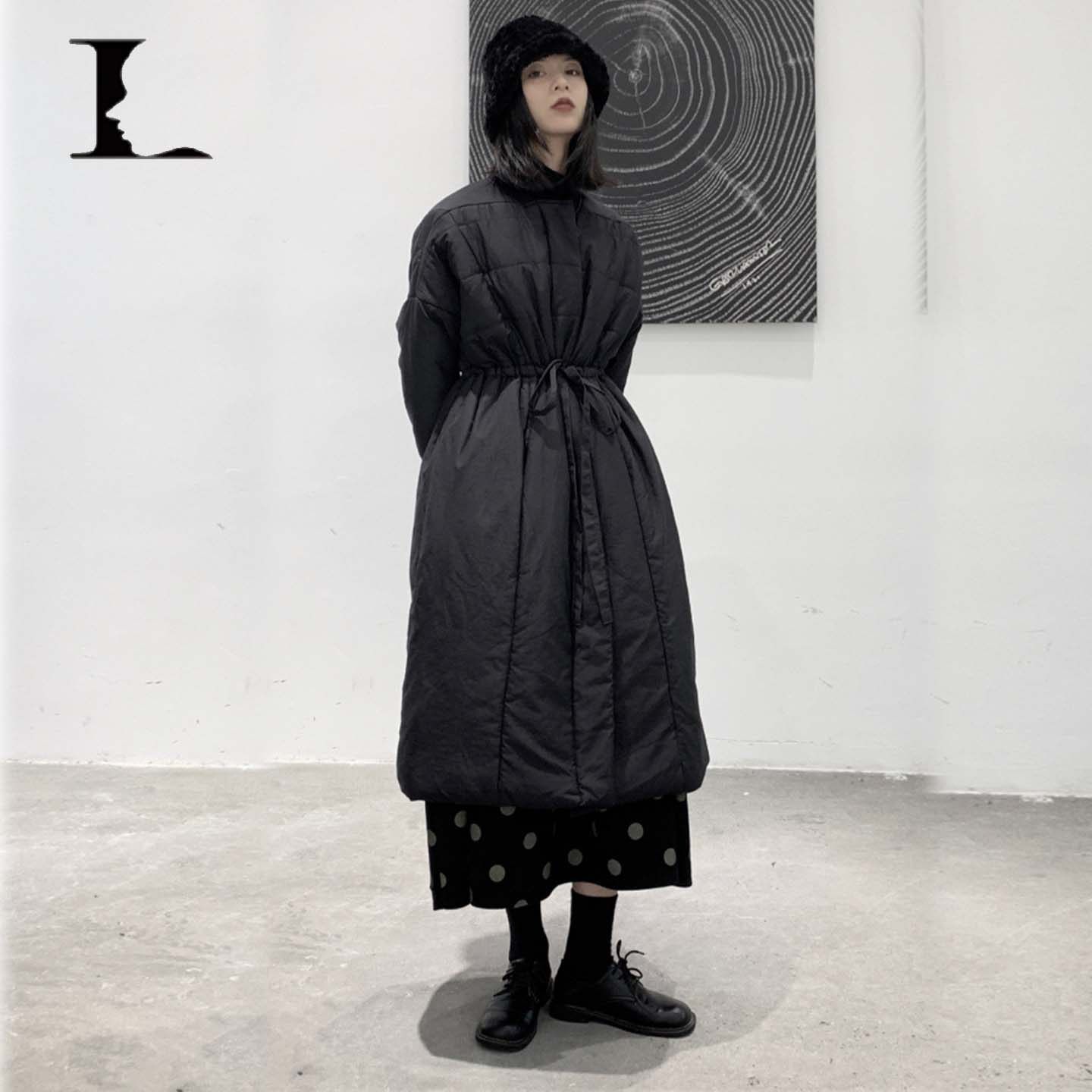 设计感小众中长款棉衣女2025冬季新款加厚抽绳宽松棉服羽绒棉外套