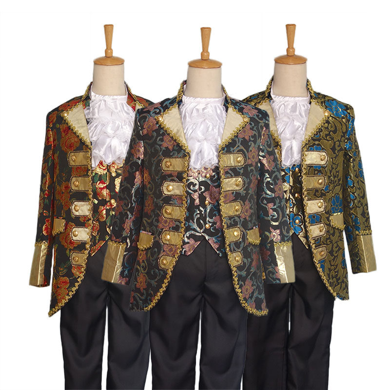 2019新款欧式宫廷男装马甲套装花色欧洲王子派对舞蹈演出服装出租