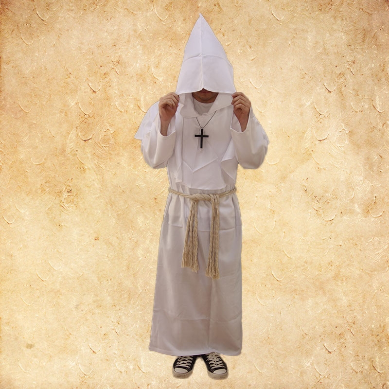 欧洲古代僧侣传教士教徒中世纪白衣主教信徒牧师演出服装出租
